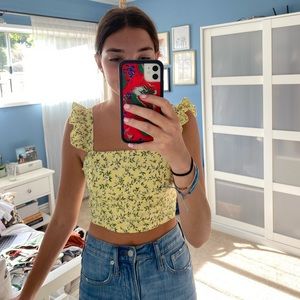 Nasty gal yellow floral tank top